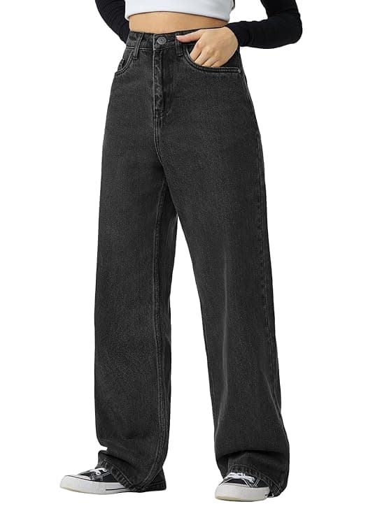 Solid High Rise Straight Fit Jeans