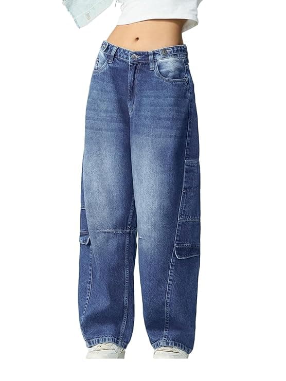 Barrel Fit Adjustable Waist Denim Jeans