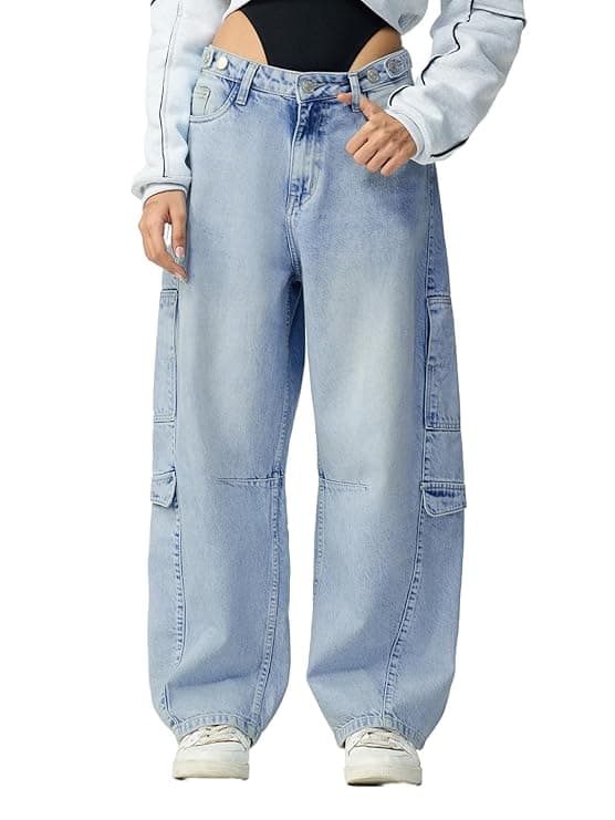 Barrel Fit Adjustable Waist Denim Jeans