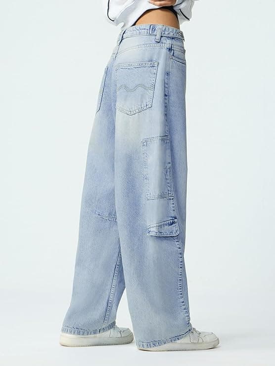 Barrel Fit Adjustable Waist Denim Jeans