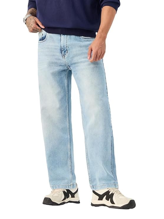 Washed Cotton Spandex Baggy Fit Jeans
