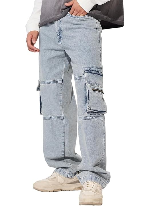  Washed Blue Baggy Fit Denim Jeans
