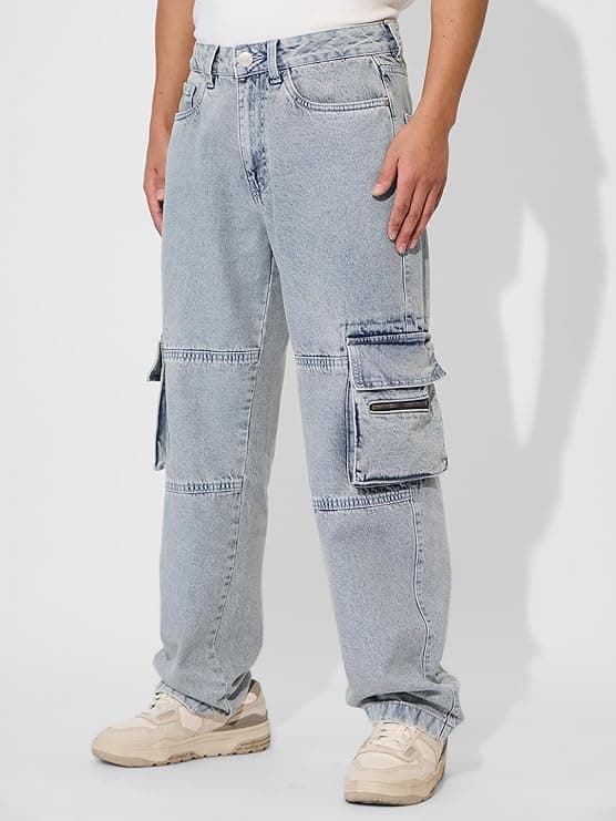  Washed Blue Baggy Fit Denim Jeans