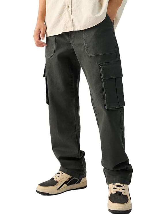 Olive Straight Fit Cargo Jeans