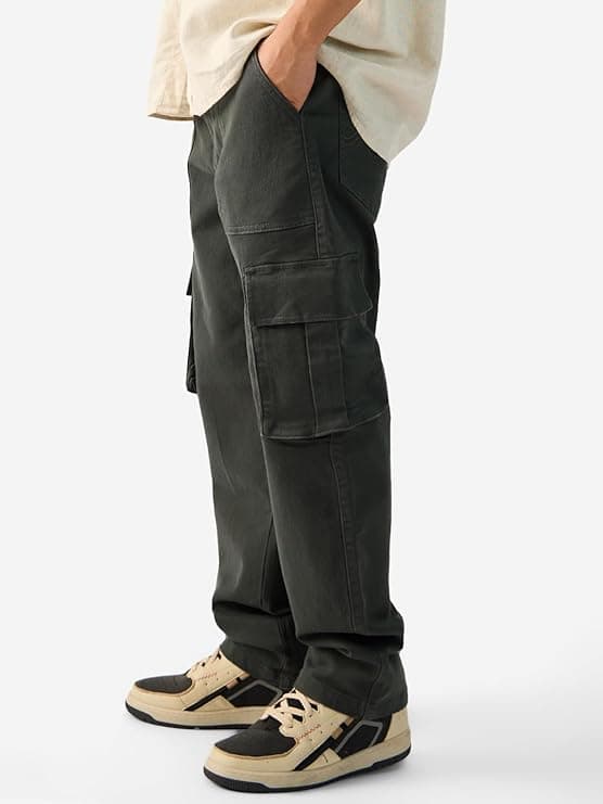  Olive Straight Fit Cargo Jeans